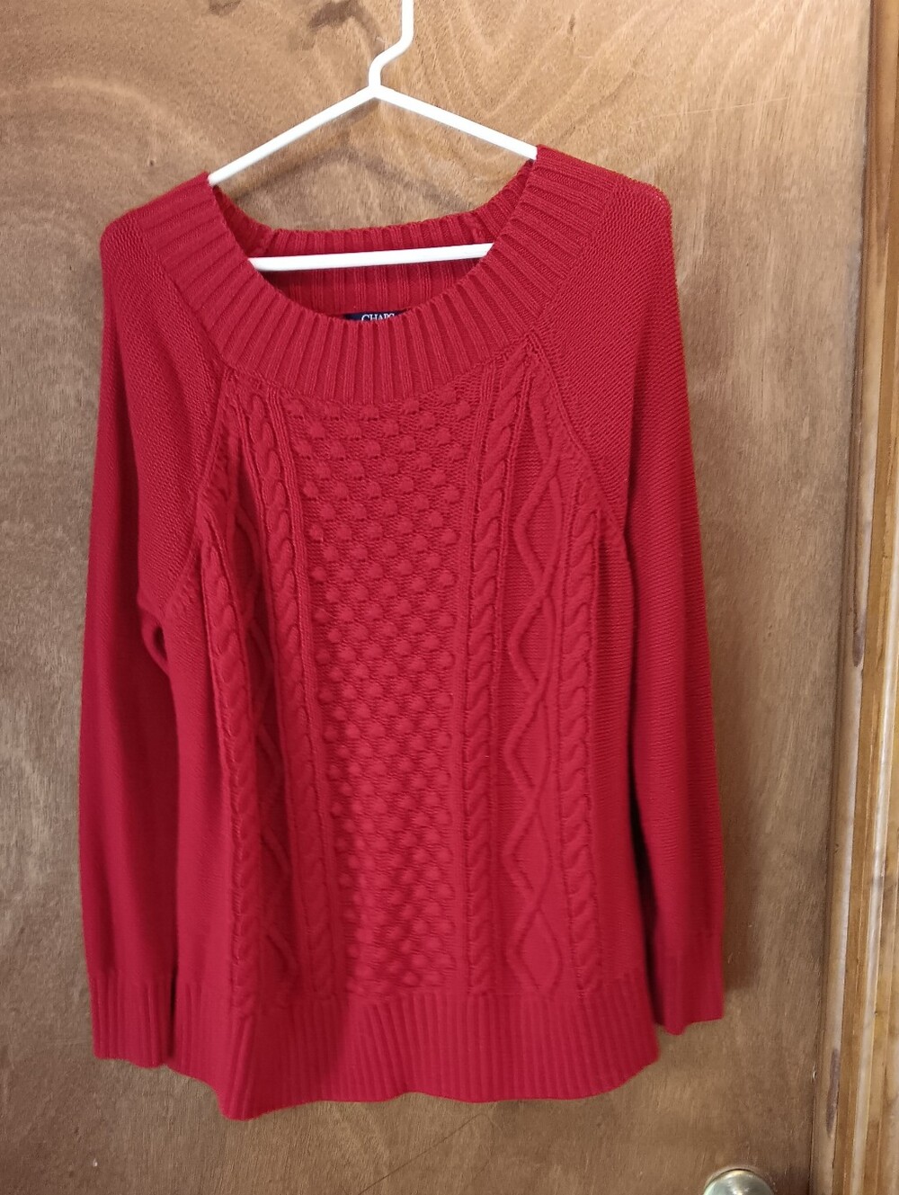 Chaps Red Cable Knit Scoop Neck Sweater